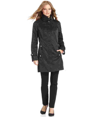 Calvin Klein Women's Hooded Packable Stand-Collar Wrinkle-Resistant Anorak Black Size Medium