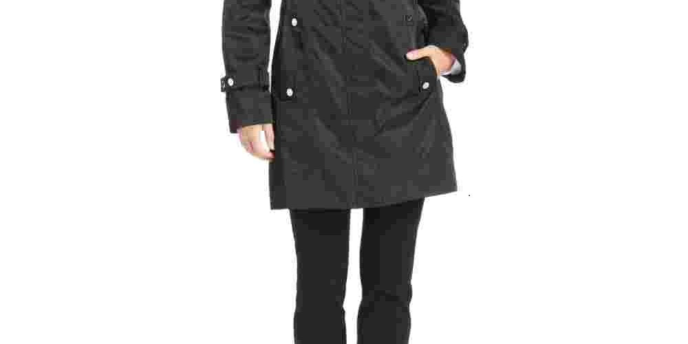 Calvin Klein Women's Hooded Packable Stand-Collar Wrinkle-Resistant Anorak Black Size Medium