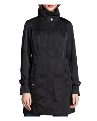 Calvin Klein Women's Hooded Packable Stand Collar Wrinkle Resistant Anorak Black Size X-Small