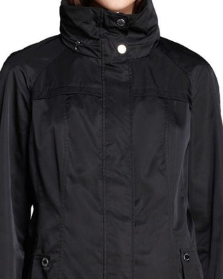 Calvin Klein Women's Hooded Packable Stand Collar Wrinkle Resistant Anorak Black Size X-Small