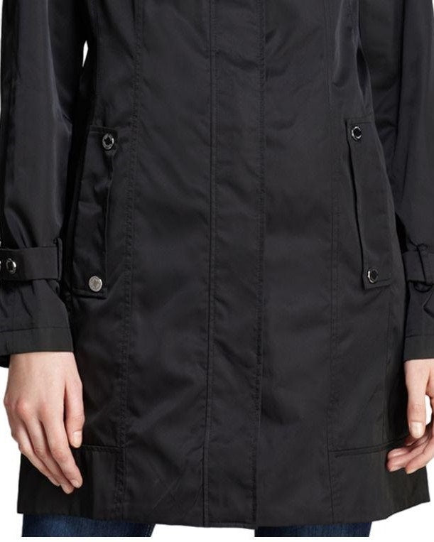 Calvin Klein Women's Hooded Packable Stand Collar Wrinkle Resistant Anorak Black Size X-Small