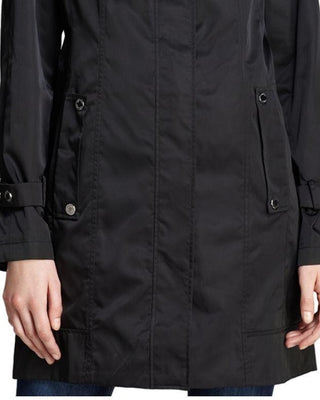 Calvin Klein Women's Hooded Packable Stand Collar Wrinkle Resistant Anorak Black Size X-Small