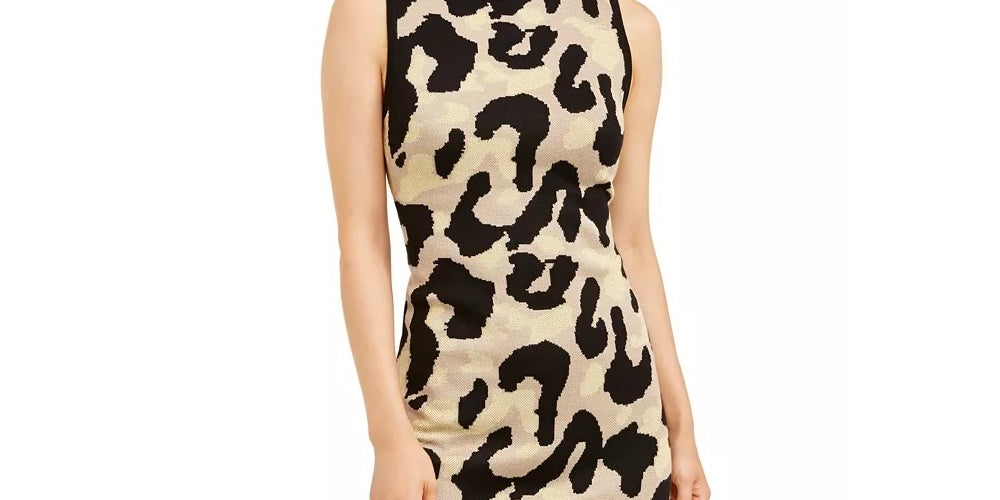 Planet Gold Women's Animal Print Sleeveless Turtle Neck Short Body Con Party Dress Yellow Size XX-Small