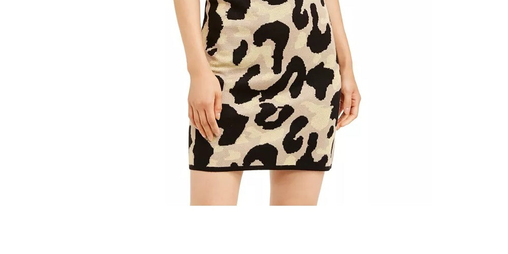 Planet Gold Women's Animal Print Sleeveless Turtle Neck Short Body Con Party Dress Yellow Size XX-Small