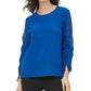 Calvin Klein Women's Scoop-Neck Drawstring-Sleeve Top Blue Size X-Large