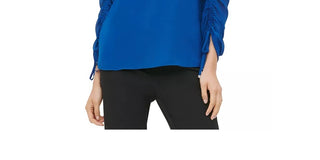 Calvin Klein Women's Scoop-Neck Drawstring-Sleeve Top Blue Size X-Large