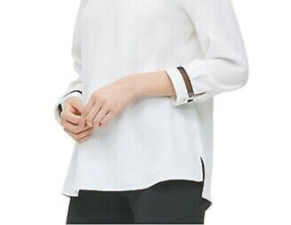 Calvin Klein Women's Illusion-Trimmed Blouse White Size Extra Large
