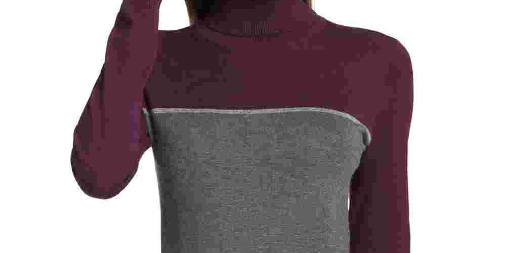 Calvin Klein Women's Color Block Long Sleeve Cowl Neck Sweater Grey Size X-Large
