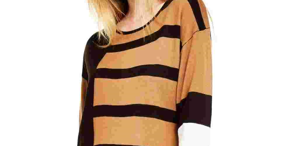 Calvin Klein Women's Color Block Long Sleeve Crew Neck Sweater Charcoal Size Small