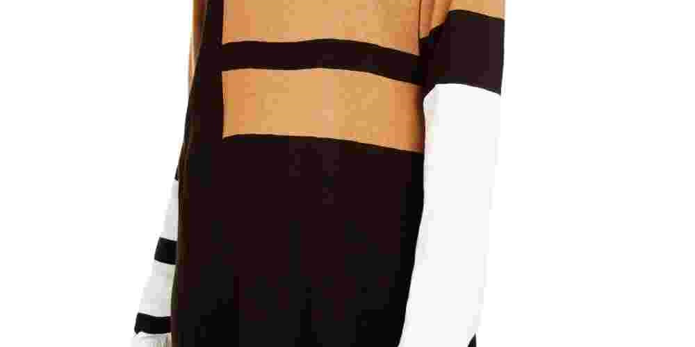 Calvin Klein Women's Color Block Long Sleeve Crew Neck Sweater Charcoal Size Small
