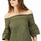 Michael Kors Women's Crochet Eyelet Trim Top Green Size Medium