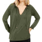 Michael Kors Women's Ruffled Long Sleeve V Neck Top Green Size Large
