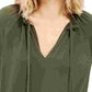 Michael Kors Women's Ruffled Long Sleeve V Neck Top Green Size Large