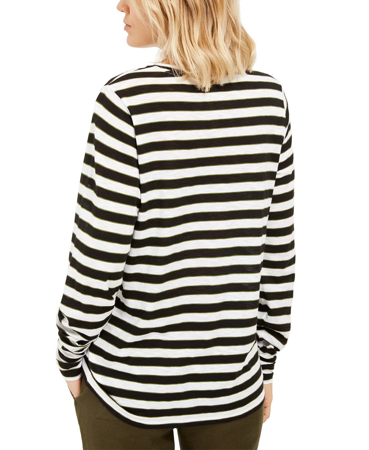 Michael Kors Women's Striped Long-Sleeve Top White Size X-Large
