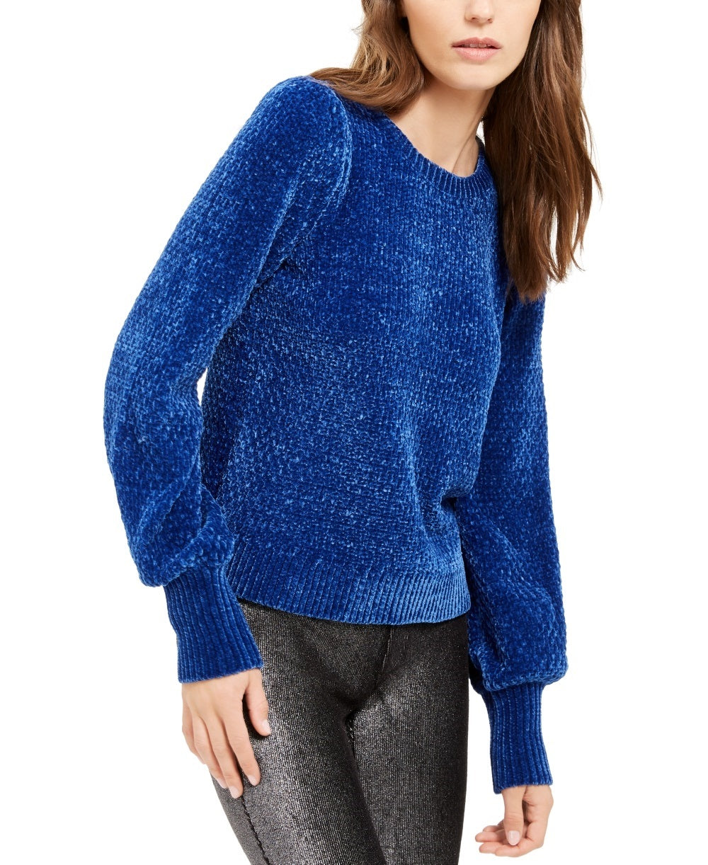 Michael Kors Women's Chenille Balloon Sleeve Sweater Blue Size XX-Large