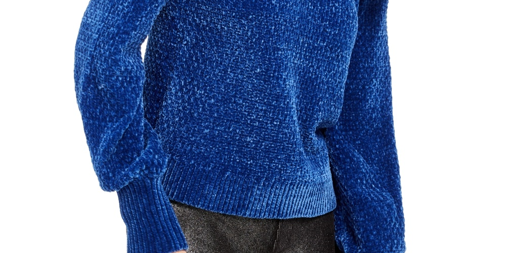 Michael Kors Women's Chenille Balloon Sleeve Sweater Blue Size XX-Large