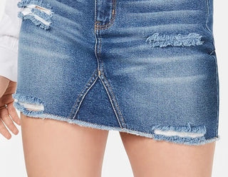 Tinseltown Juniors' Ripped Denim Mini Skirt Med Blue Size 1