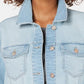 Tinseltown Juniors' Cropped Raw-Edged Denim Jacket Bright Blue Size Small