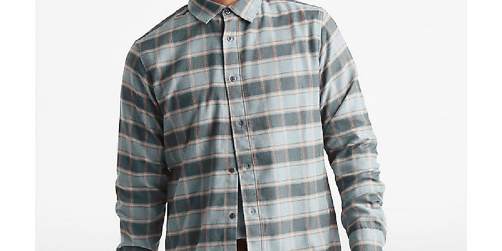 The North Face Men's Thermocore Plaid Flannel Button Up Long Sleeve Grey Gray Size Small