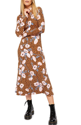 Free PeopleWomen's Retro Romance Mixed Print  Dress Brown Size Large