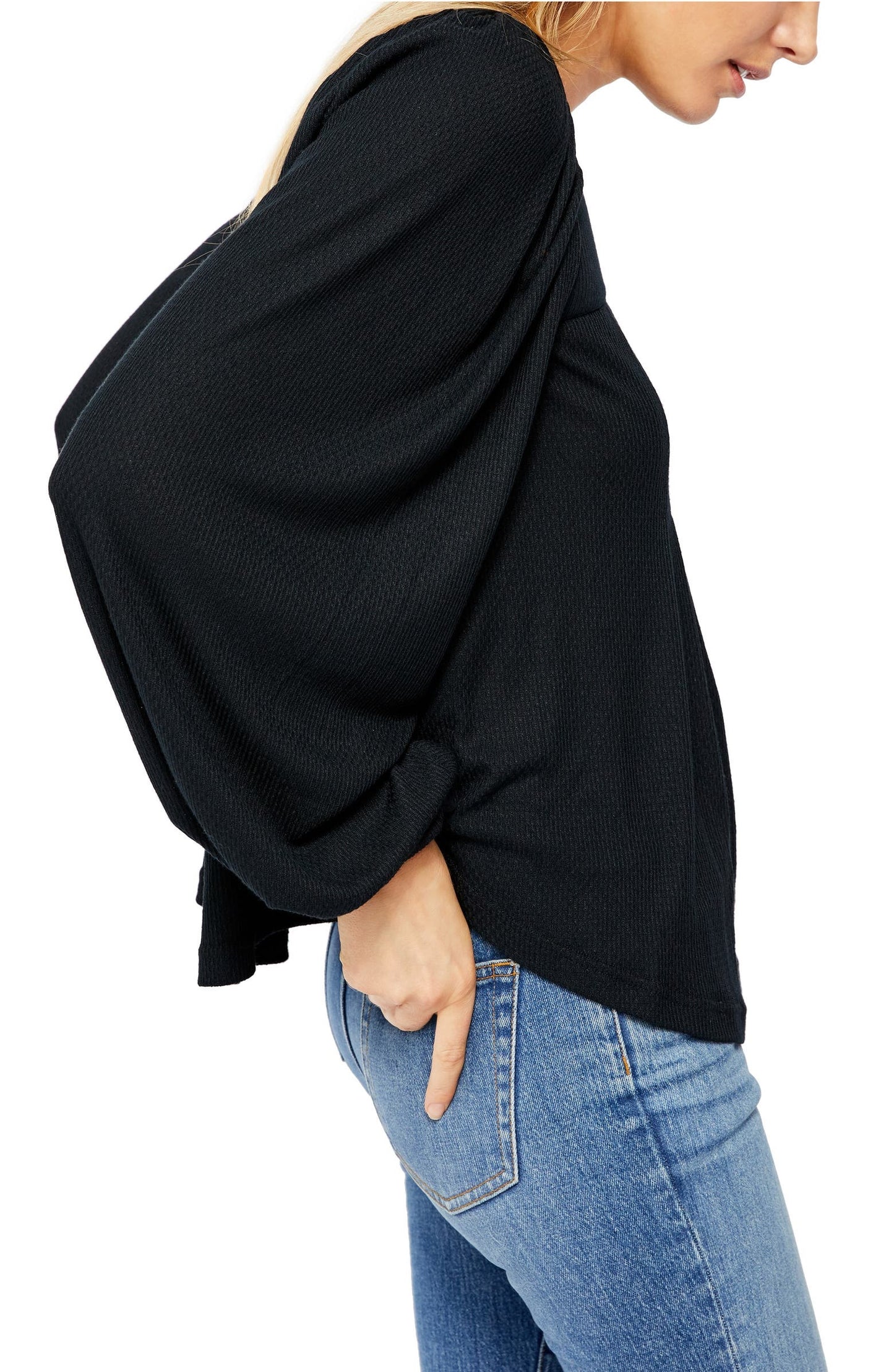 Free People Women's Devin Ribbed Knit Top Black Size Small