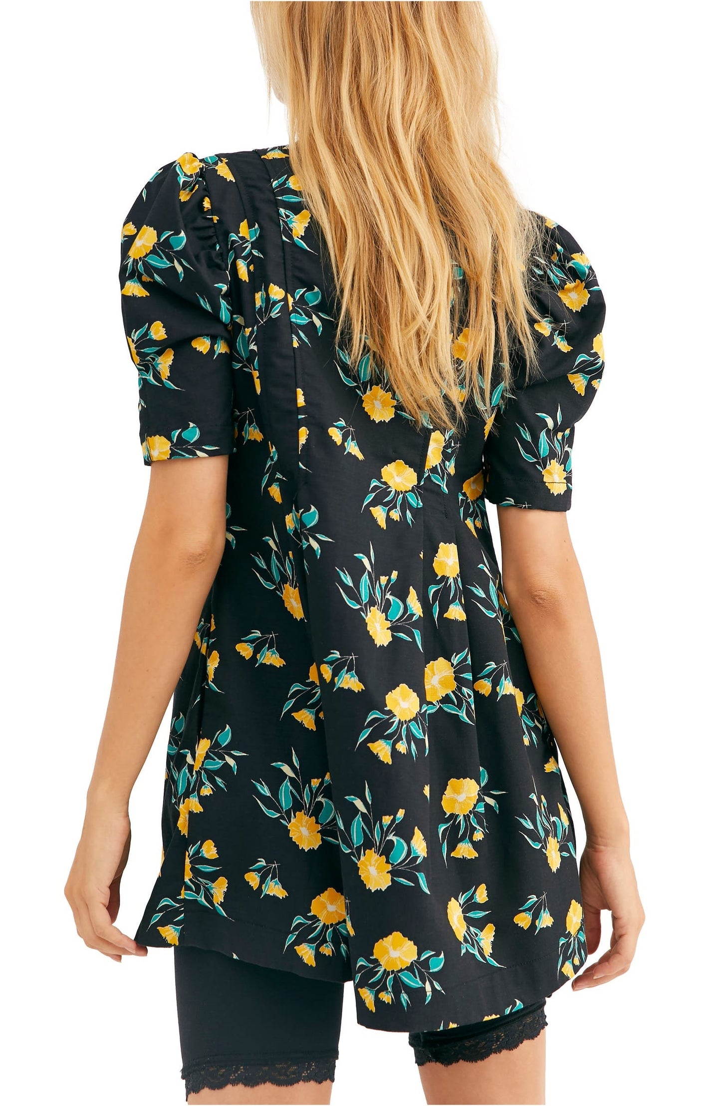 Free People Women's Adelle Floral Print Tunic Black Size Medium