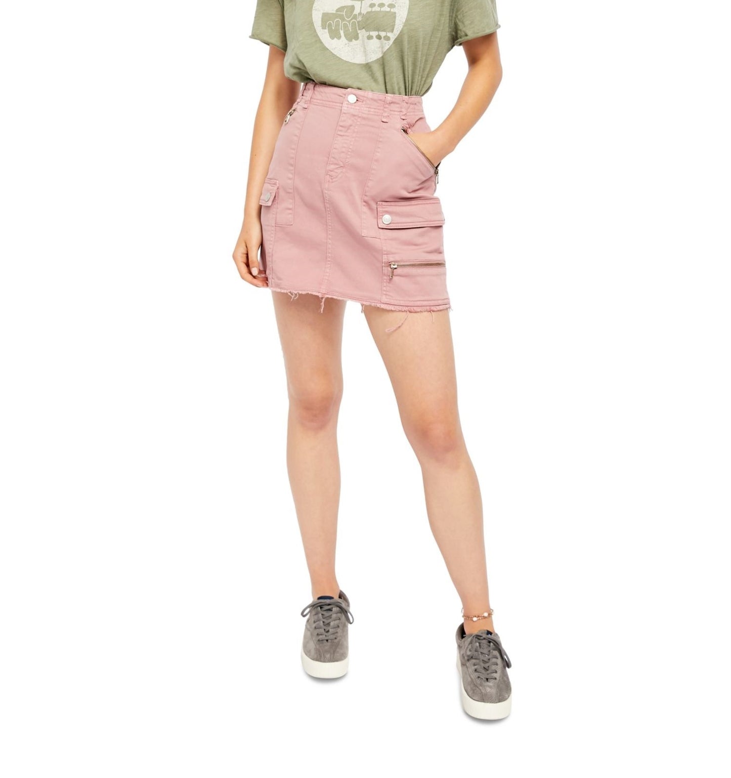 Free People Womens Pink Zippered Mini Pencil Skirt Purple Size 29