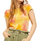 Free People Women's Yellow Tie Dye Short Sleeve Crew Neck Crop Top Yellow Size Large