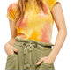 Free People Women's Yellow Tie Dye Short Sleeve Crew Neck Crop Top Yellow Size Large