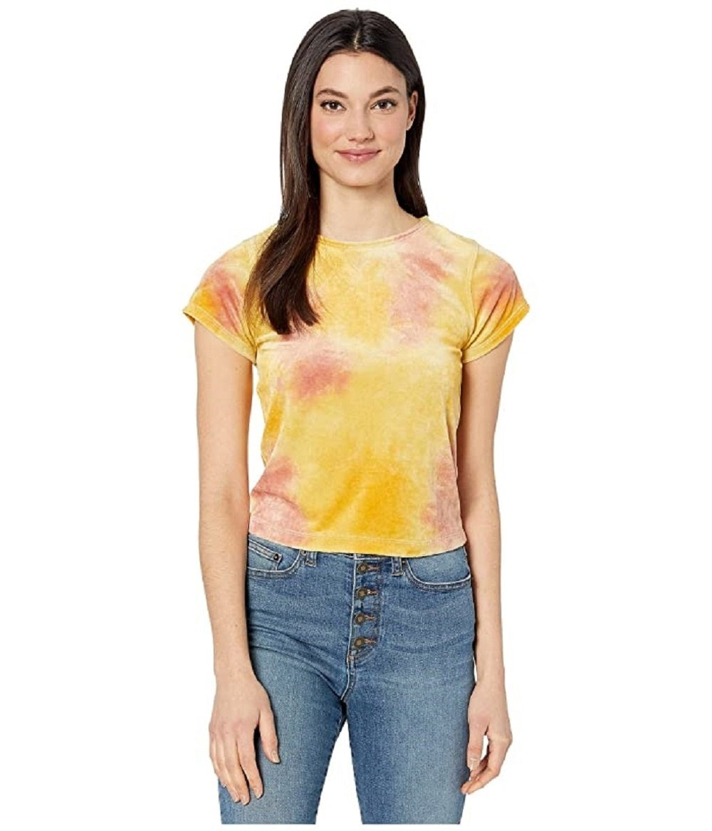 Free People Women's Bright Eyes Velvet Tee Sunshine Combo Yellow Size Medium