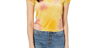 Free People Women's Bright Eyes Velvet Tee Sunshine Combo Yellow Size Medium