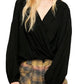 Free People Women's Check On It Faux Wrap Top Black Size Large