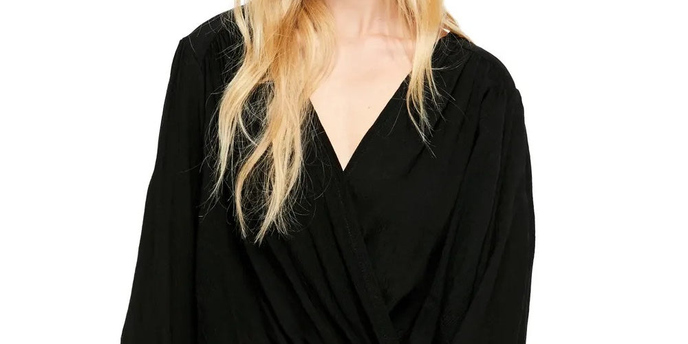 Free People Women's Check On It Faux Wrap Top Black Size Large