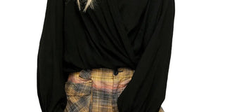 Free People Women's Check On It Faux Wrap Top Black Size Large