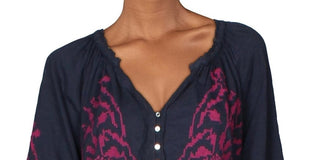 Free People Women's Persuasion Cotton Boho Peasant Top Navy Size Small