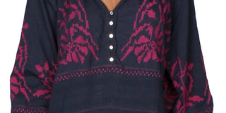 Free People Women's Persuasion Cotton Boho Peasant Top Navy Size Small