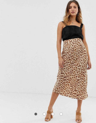 Free People Women's Normani Leopard Print Bias Cut Midi Skirt Brown Size 12