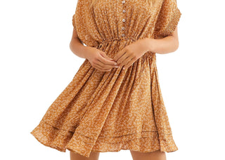 Free People Women's One Fine Day Casual Dress Printed Belted Brown Size X-Large