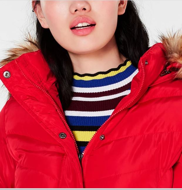 Madden Girl Junior's Hooded Faux Trim Puffer Coat Red Size X-Small