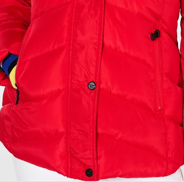 Madden Girl Junior's Hooded Faux Trim Puffer Coat Red Size X-Small