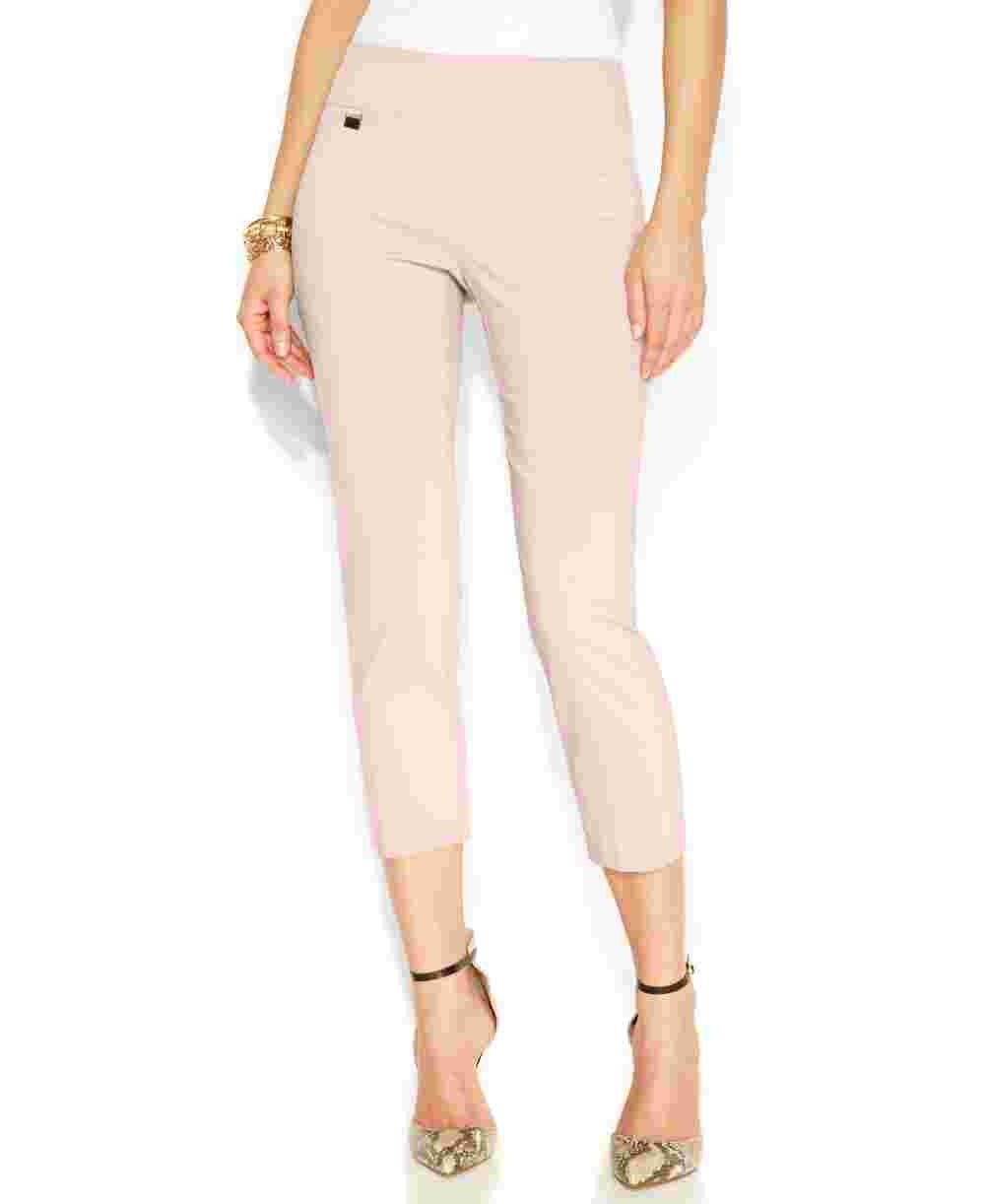 Alfani Women's Petite Tummy-Control Pull-On Capri Pants Pink Size 10 P