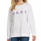 DKNY Women's Ombre Glitter Logo Sweatshirt White Size Large