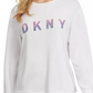 DKNY Women's Ombre Glitter Logo Sweatshirt White Size Large