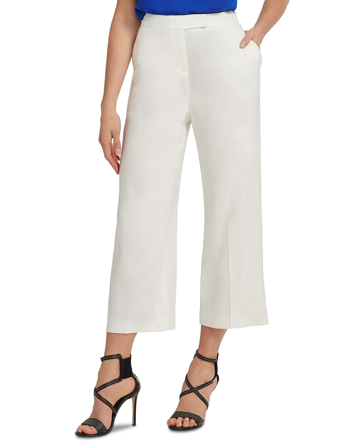 DKNY Women's Cropped Wide-Leg Pants White Size 16
