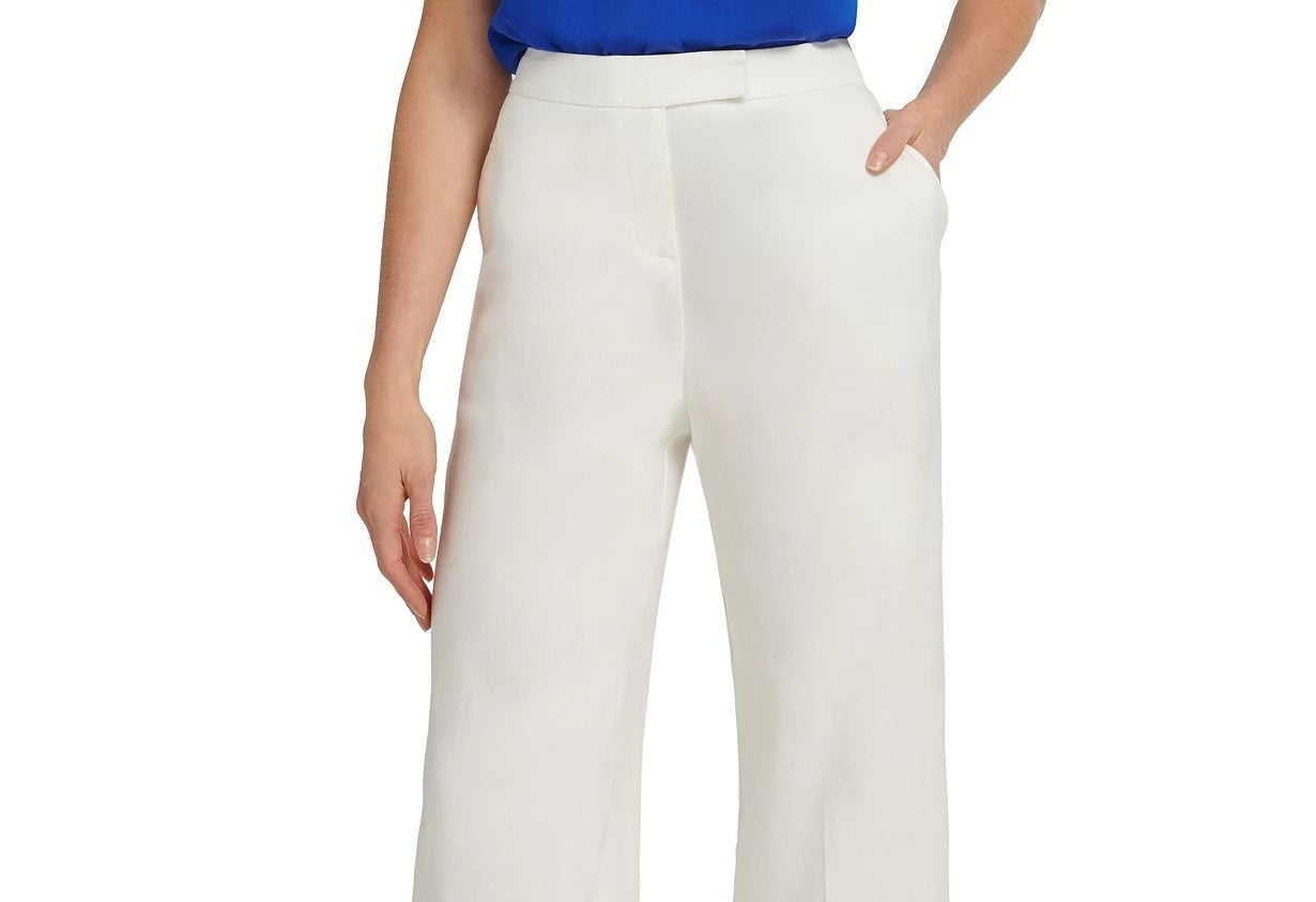 DKNY Women's Cropped Wide-Leg Pants White Size 16