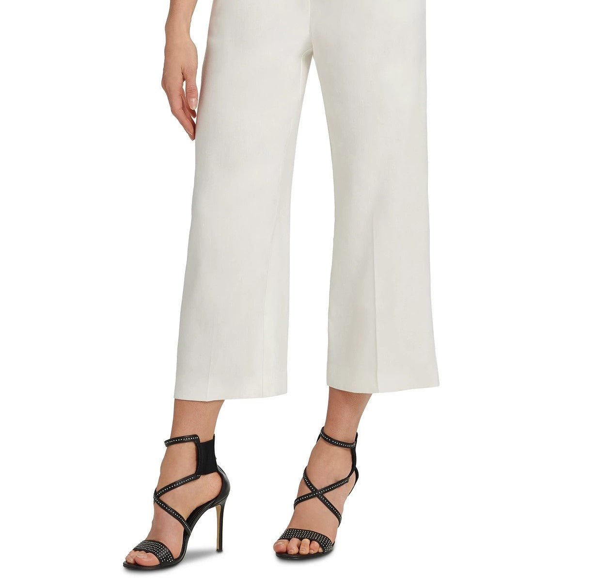 DKNY Women's Cropped Wide-Leg Pants White Size 16