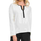 DKNY Women's Contrast-Trim Split-Neck Top White Size Large