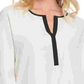 DKNY Women's Contrast-Trim Split-Neck Top White Size Large