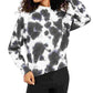 Pink Rose Juniors' Mock-Neck Tie-Dyed Sweatshirt Black Size Medium