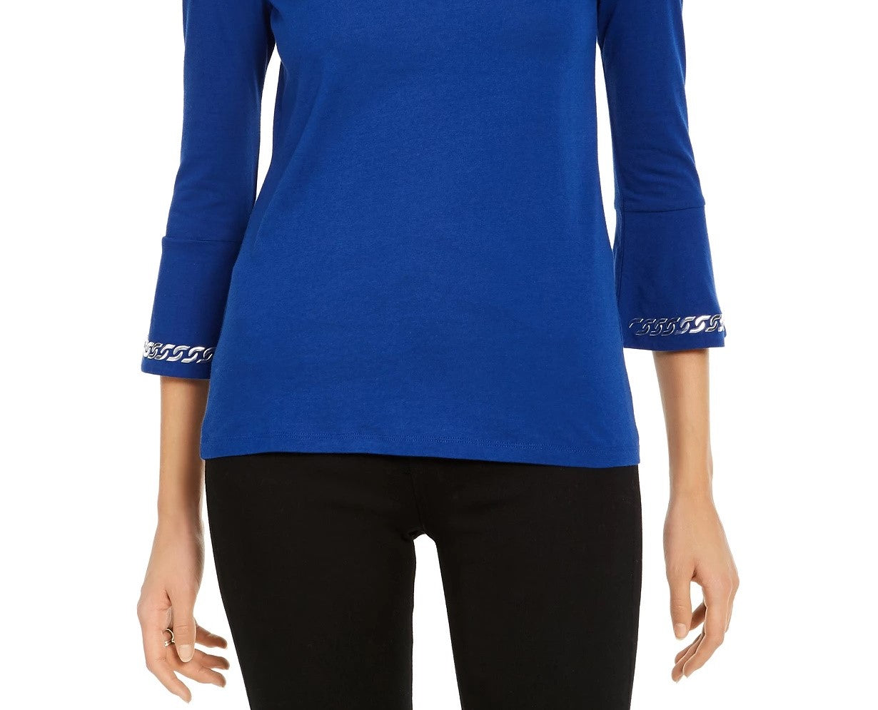 Michael Kors Women's Embellished Bell Sleeve Top Blue Size Petite